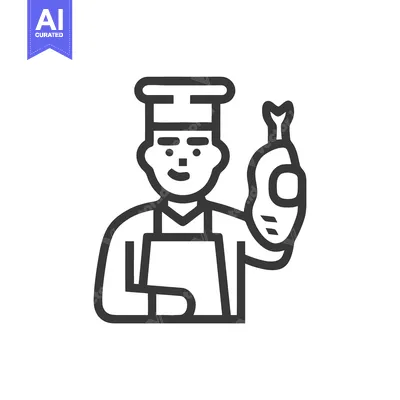 Stylized Chef Icon Holding Chicken Leg, Minimalist Line Art for Culina