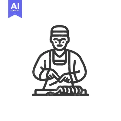 Aset premium populer: Focused Butcher Slicing a Rolled Roast, Minimalist Vector Icon