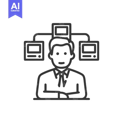 Minimalist Line Art Icon of IT Professional Managing Distributed Netwo