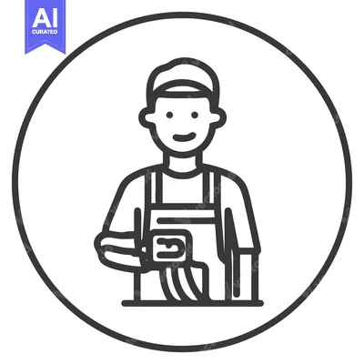 Smiling Handyman or Builder Icon Holding Caulking Gun in Overalls, Min