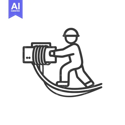 Aset premium populer: Dynamic Line Icon: Industrial Worker Operating Cable Winding Machine w