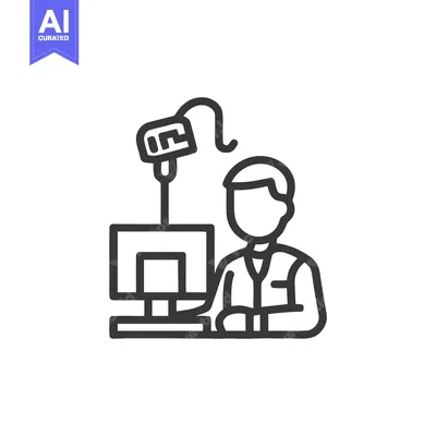 Line Art Icon of Person Podcasting, Broadcasting, or Remote Working wi