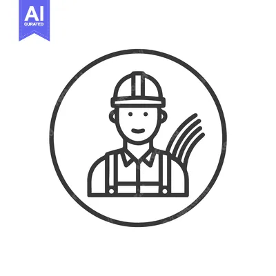 Aset premium populer: Smiling Engineer with Hard Hat and Fiber Optic Cables Line Icon in Cir