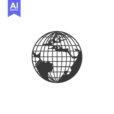 A black and white globe with a grid and continents