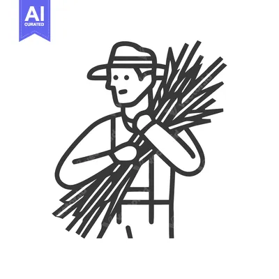 Premium design asset: Minimalist Line Art Icon of Farmer Carrying Wheat Harvest, Agricultura