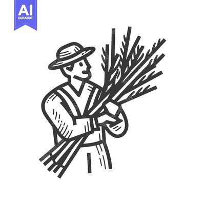 Premium design asset: Classic Stylized Farmer Icon Holding Wheat Sheaf, Depicting Traditiona