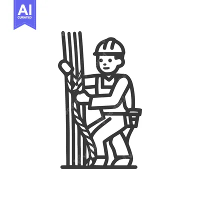 Premium design asset: Monochrome Line Art Icon of Agricultural Worker with Wheat and Rope, S