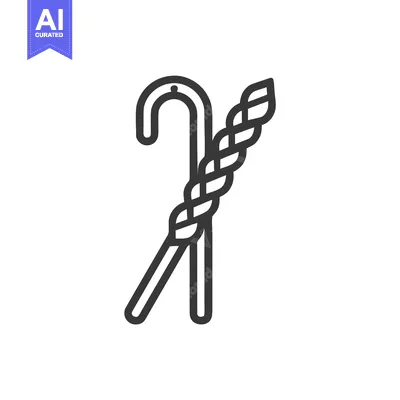 Clean Line Art Icon of Shepherd's Staff and Braided Wheat, a Tradition