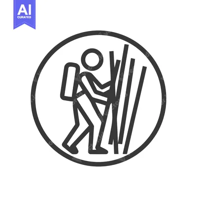 Aset desain premium: Minimalist Line Art Icon of a Hiker Forging a Path Through a Dense For