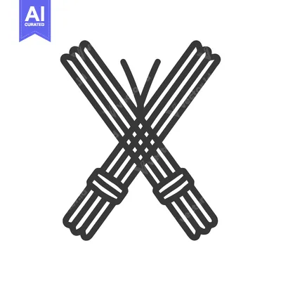 Aset premium populer: Bold Line Art Icon of Two Crossed and Bound Stick Bundles in an X-Shap