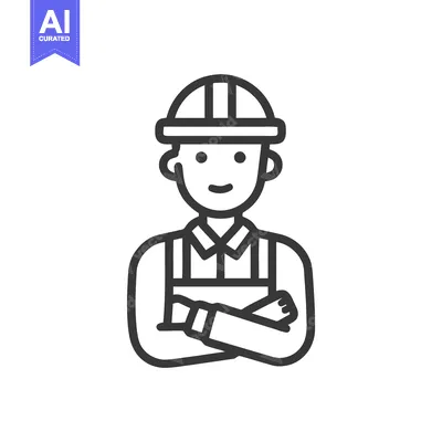 Popular premium asset: Confident Construction Worker with Arms Crossed, Minimalist Line Art I