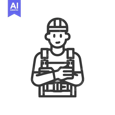 Aset premium populer: Confident Construction Worker in Hard Hat and Harness, Minimalist Line