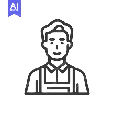 Aset premium populer: Modern Line Art Icon of a Friendly Male Worker Wearing an Apron
