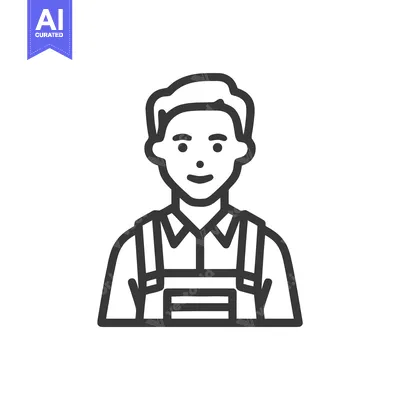 Aset premium populer: Approachable Tradesman in Overalls: Clean Line Art Portrait Icon