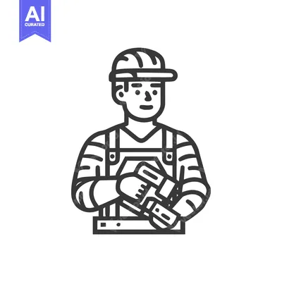 Minimalist Line Art Icon of a Construction Worker Holding a Power Dril