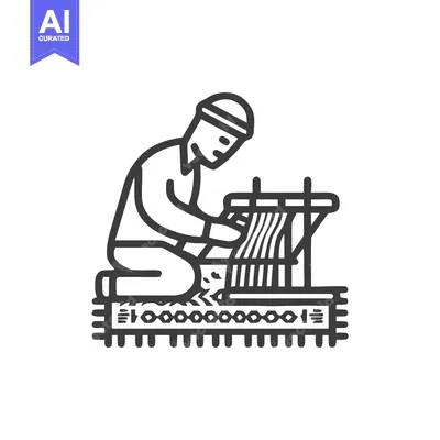 Artisan Weaver at a Traditional Handloom, a Minimalist Line Art Icon