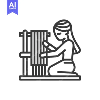 Traditional Hand Weaving: Minimalist Icon of a Kneeling Artisan