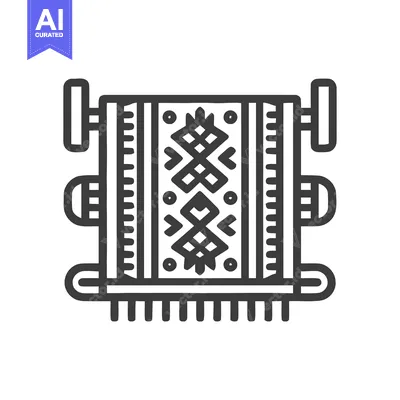 Minimalist Line Art Icon of Traditional Loom Weaving a Patterned Texti