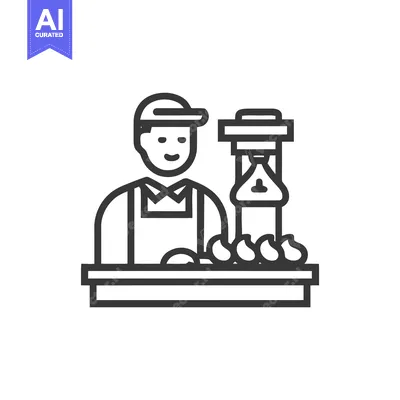 Friendly Food Producer with Garlic and a Press Machine Line Icon