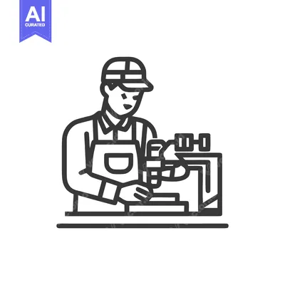 Skilled Machinist at Work: Bold Line Art Icon of Industrial Manufactur