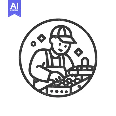 Joyful Production Line Worker Sorting Goods, Clean Vector Icon