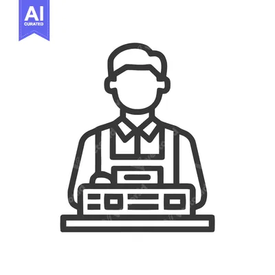 Modern Outline Icon of a Faceless Cashier at a Retail Checkout