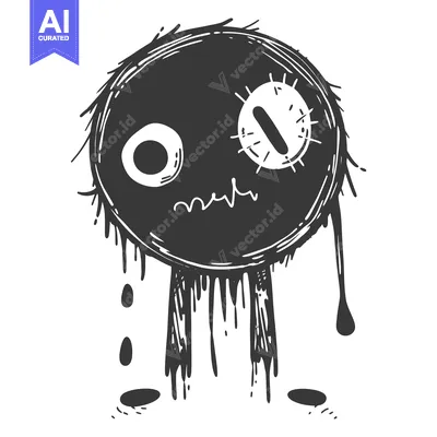 A Black And White Hand-Drawn Illustration Of A Dripping Monster With A