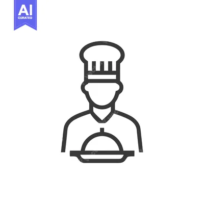 Popular premium asset: Sleek Line Art Icon of a Chef in a Toque Holding a Serving Cloche