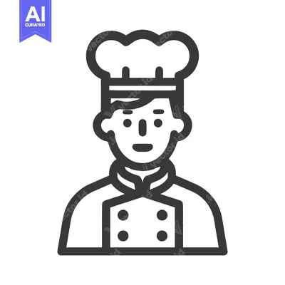 Bold Monochrome Line Icon of a Friendly Chef in Uniform