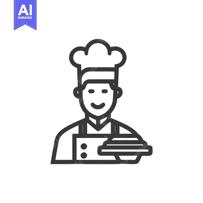 Clean Line Art Icon of a Smiling Chef Presenting a Covered Dish