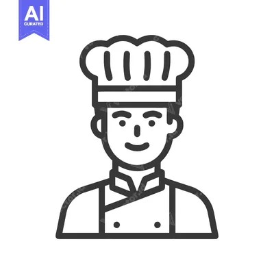 Smiling Chef Bust Icon in Clean Outline Style with Toque Hat and Unifo