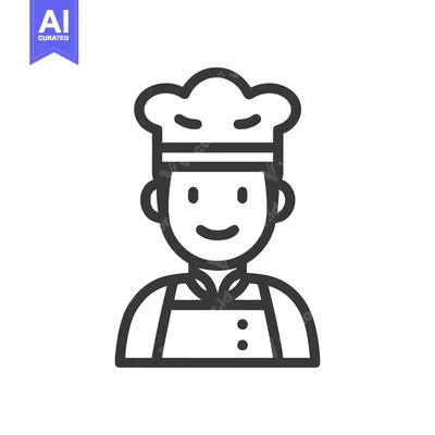 Aset premium populer: Smiling Chef Portrait: Minimalist Line Art Icon for Food Industry