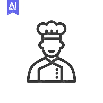Aset desain premium: Minimalist Chef Portrait Icon with Toque and Uniform Line Art