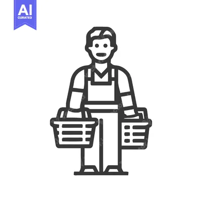 Aset premium populer: Friendly Shopper with Two Baskets, Symmetrical Line Art Icon