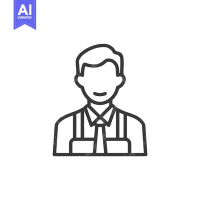Aset premium populer: Friendly Professional Man in Apron and Tie, Minimalist Outline Avatar