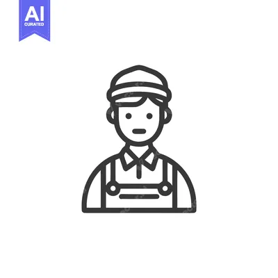 Aset premium populer: Worker in Overalls and Cap, Clean Line Art Avatar Icon