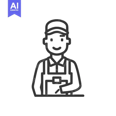 Premium design asset: Friendly Service Worker with Clipboard, Minimalist Outline Icon