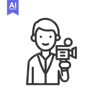 Smiling Videographer with Camera, Professional Outline Icon for Media