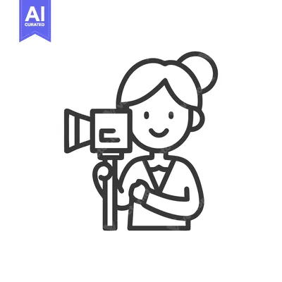 Smiling Camerawoman with Hair Bun Holding Video Camera, Minimalist Lin