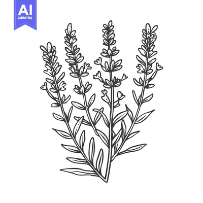 A Black and White Hand-Drawn Illustration of Lavender Flowers