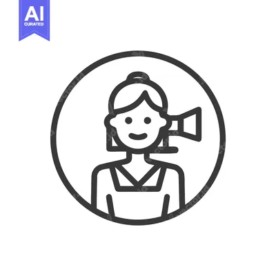 Aset desain premium: Modern Outline Icon of a Woman with a Megaphone for Public Announcemen