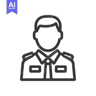 Aset desain premium: Minimalist Line Art Icon of a Faceless Officer in Uniform