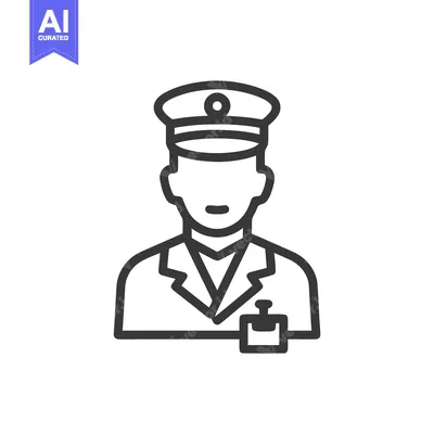 Aset premium populer: Minimalist Line Art Icon of a Uniformed Officer with Cap and Badge