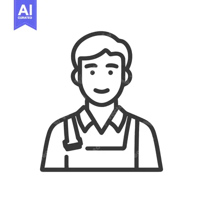 Aset desain premium: Friendly Male Avatar Icon with Apron in Clean Line Art Style, Ideal fo