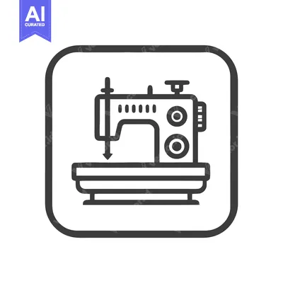 Minimalist Sewing Machine Line Art Icon in Rounded Square Frame