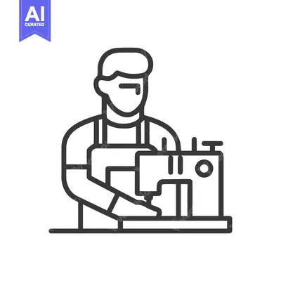 Premium design asset: Professional Tailor or Seamster Operating Sewing Machine, Crafting Gar