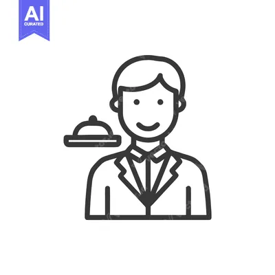 Aset premium populer: Professional Male Waiter or Hotel Staff Icon with Food Cloche, Hospita