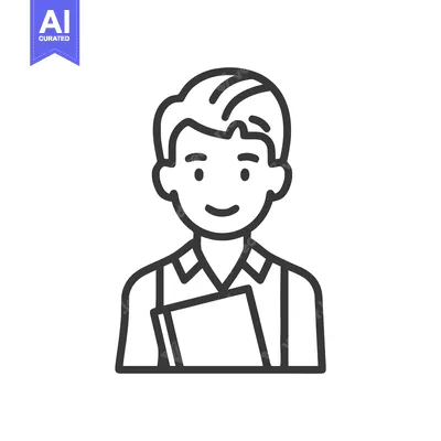 Aset desain premium: Smiling Male Student Line Art Icon with Book, Modern Minimalist Educat