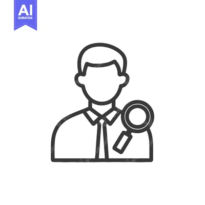 Minimalist Line Art Icon: Person with Magnifying Glass for User Search