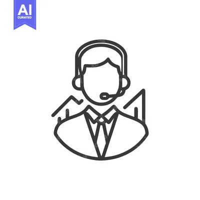 Clean Line Art Icon of a Professional Customer Service Agent Wearing a